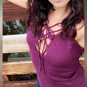 Free People lace-up plum purple tank top